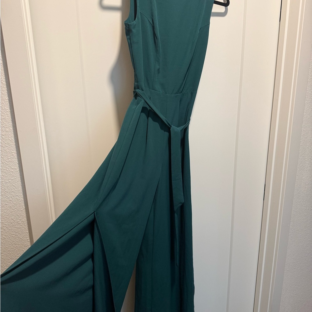 bebe Teal Sleeveless Wide-Leg Jumpsuit with Waist Tie